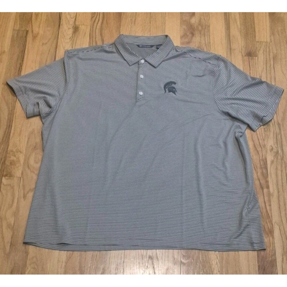 Michigan State Spartans Cutter & Buck Striped Polo Men's 3XL Green White